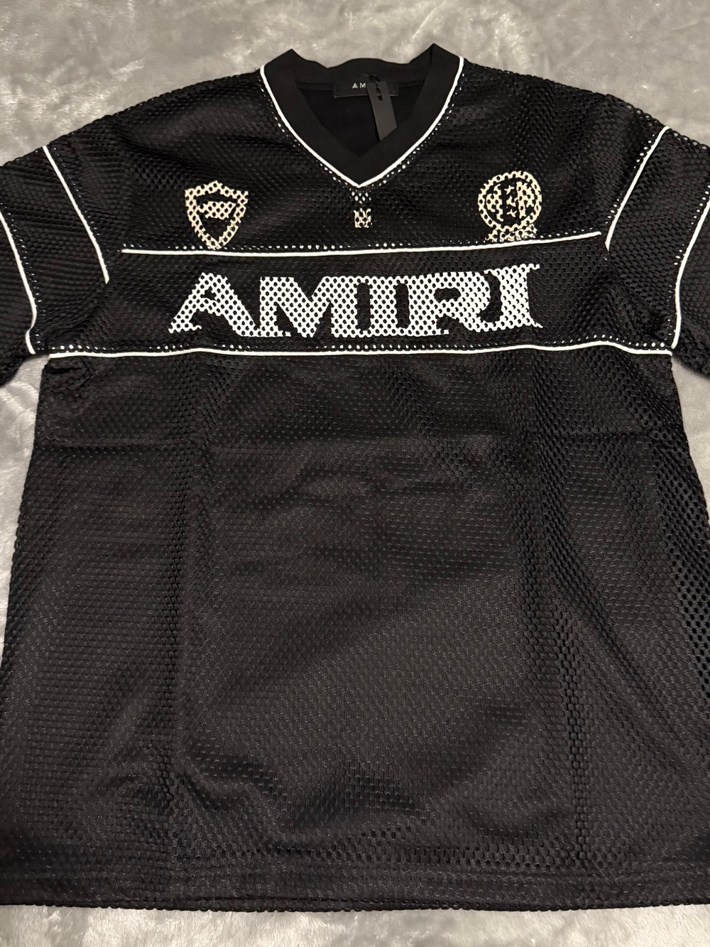 AMIRI Men's Black Mesh Logo Football Jersey